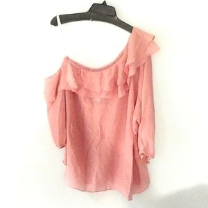 City Chic Ruffle One Shoulder Top Peach